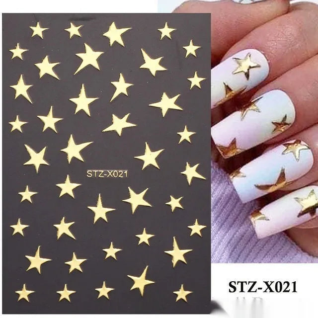Pack of black and silver striped nail art stickers with cartoon and love pattern designs.