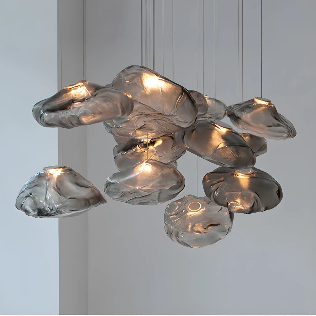Glass shade decorative chandelier with fabric elements and E27 lamp holder in modern style