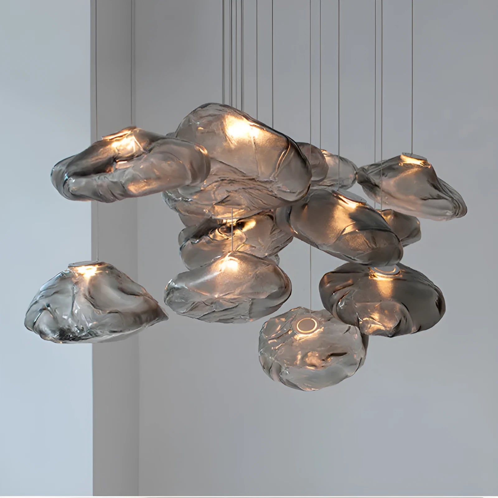 Glass shade decorative chandelier with fabric elements and E27 lamp holder in modern style