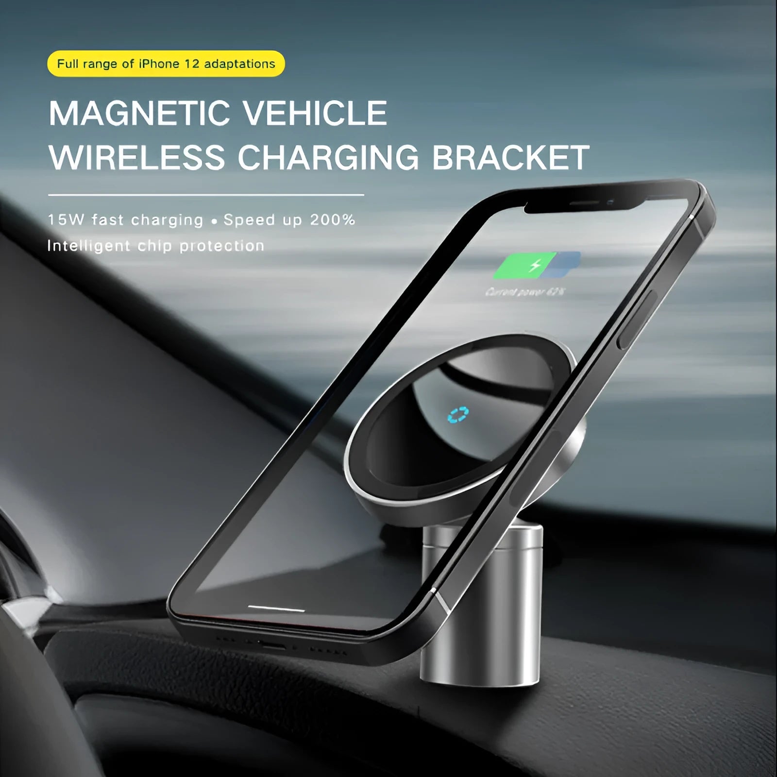 Silver 15W magnetic wireless charger with 360-degree rotating bracket for iPhone 12 series and Android phones