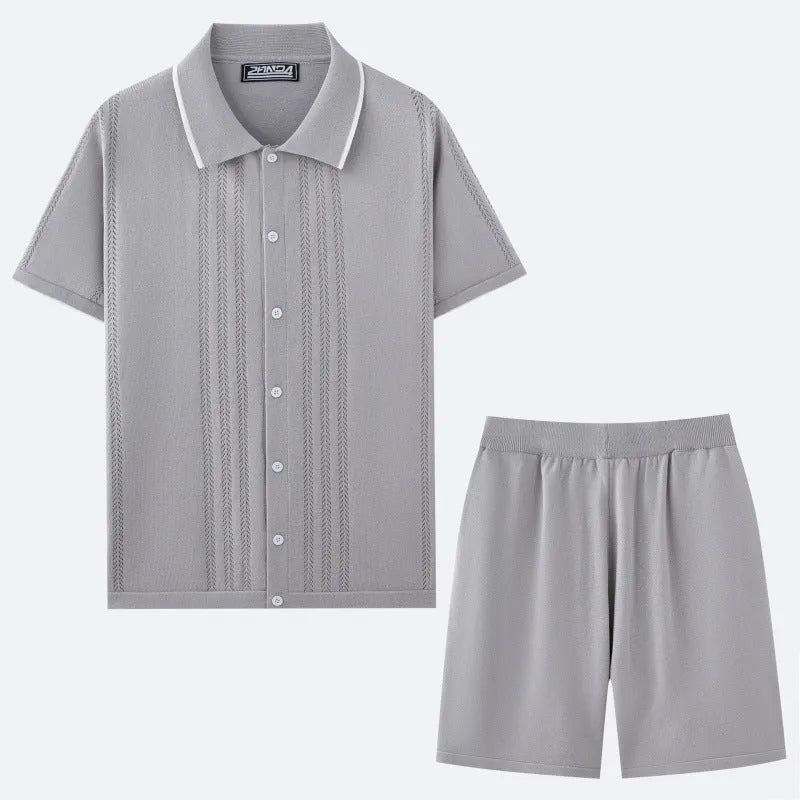 Tencel viscose business casual sweater two-piece set with short sleeves and matching shorts