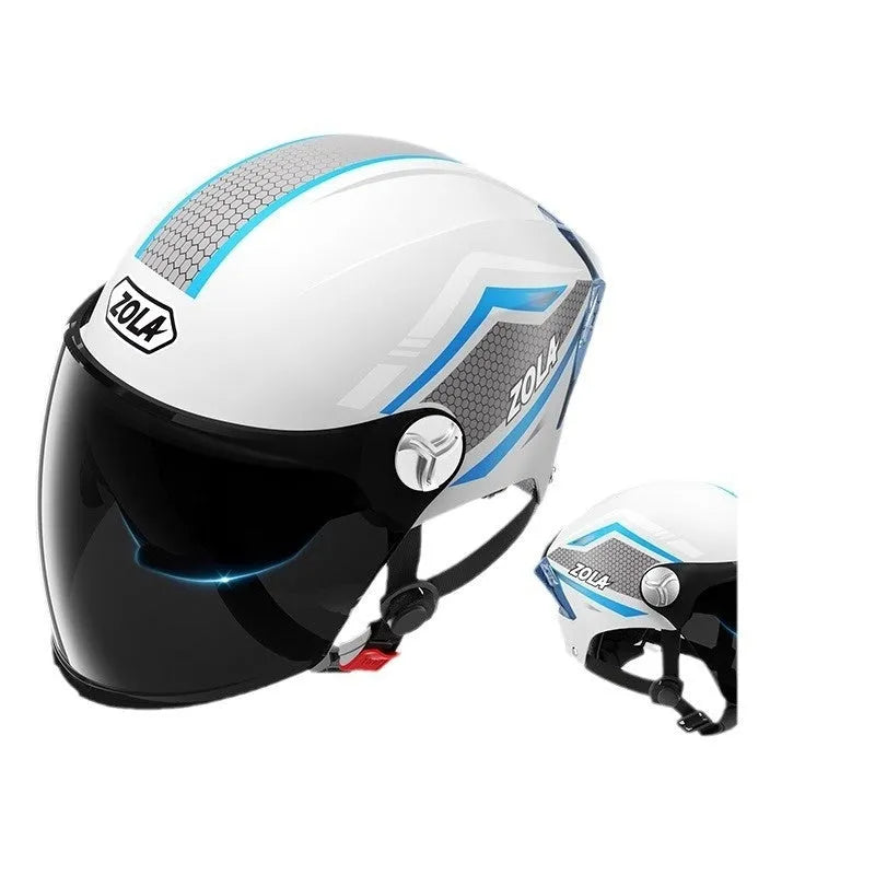 Universal 3C motorcycle half helmet with double mirror visor in light brown colour