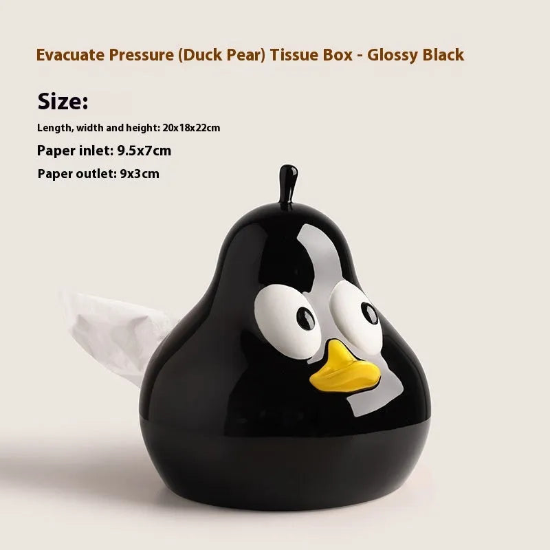 White ceramic pear shaped tissue box holder with cute animal design in green colour option