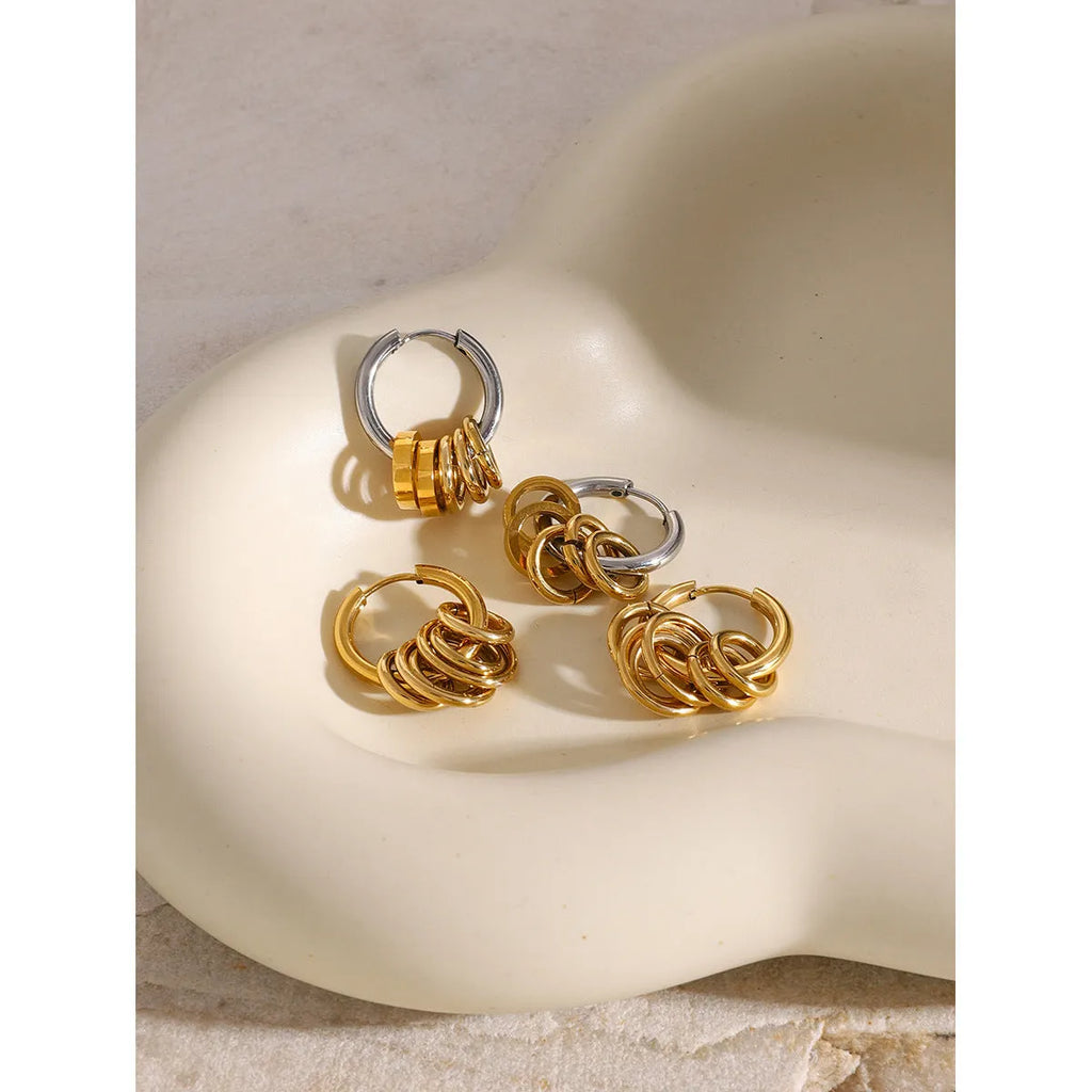 Gold tone stainless steel earrings with electroplated finish in unisex ins style design