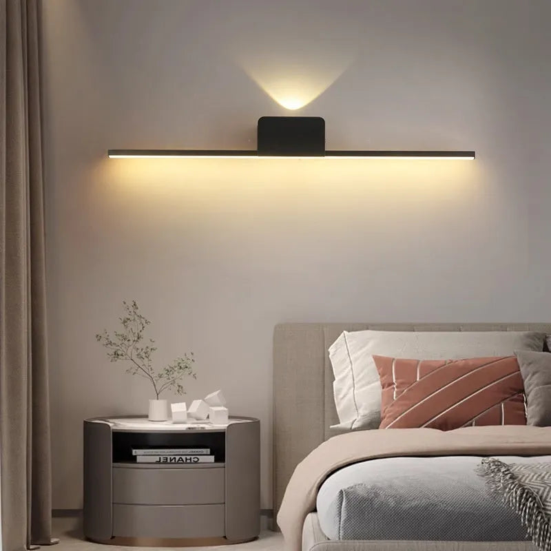 Modern simple black LED mirror headlight bedside lamp 40cm 55cm warm white light