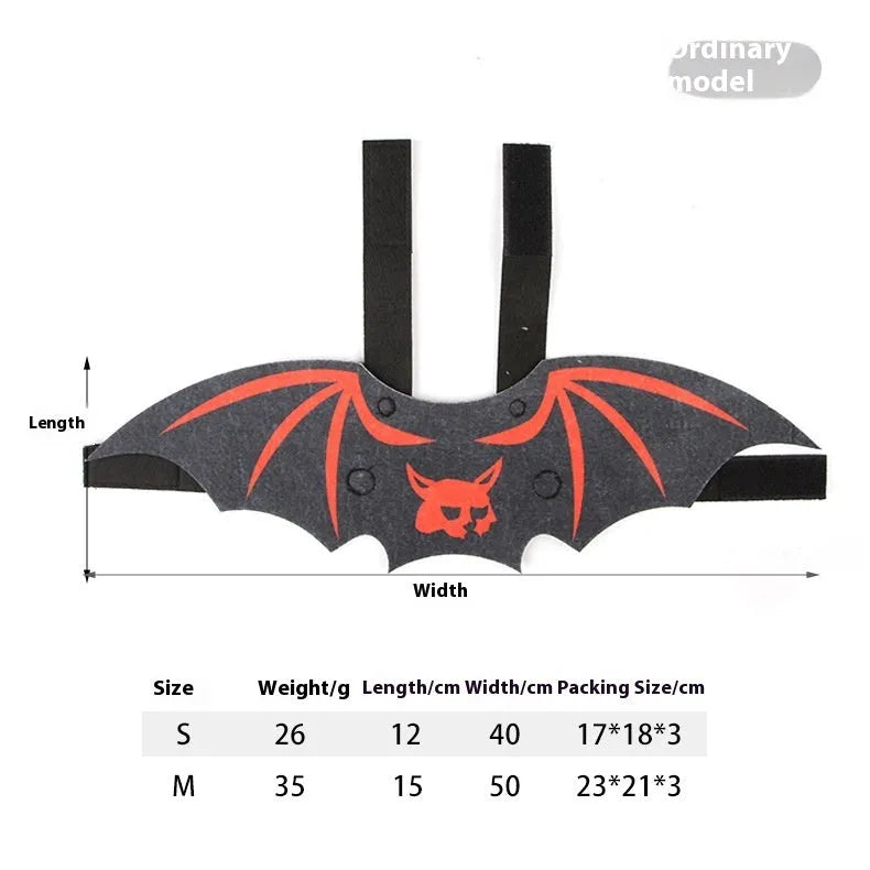 Black felt batwing Halloween costume for a cat, shown in pumpkin bat design