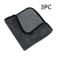 Grey square microfiber car wash towel for drying vehicles.