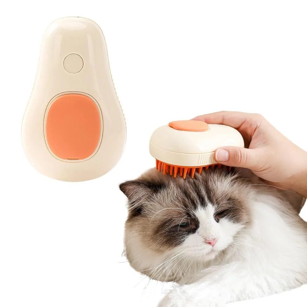 Green and white rechargeable cat steam brush with water spray for pet grooming
