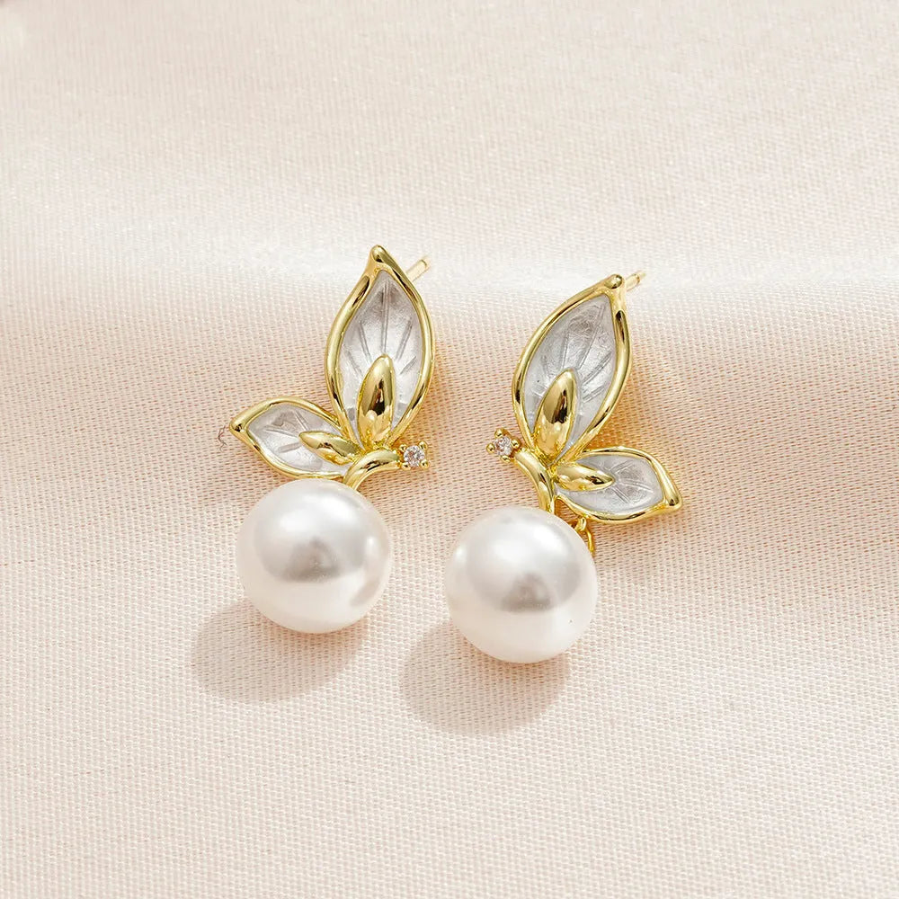 Copper butterfly earrings for women with zircon painting and electroplated finish in colour PT0203