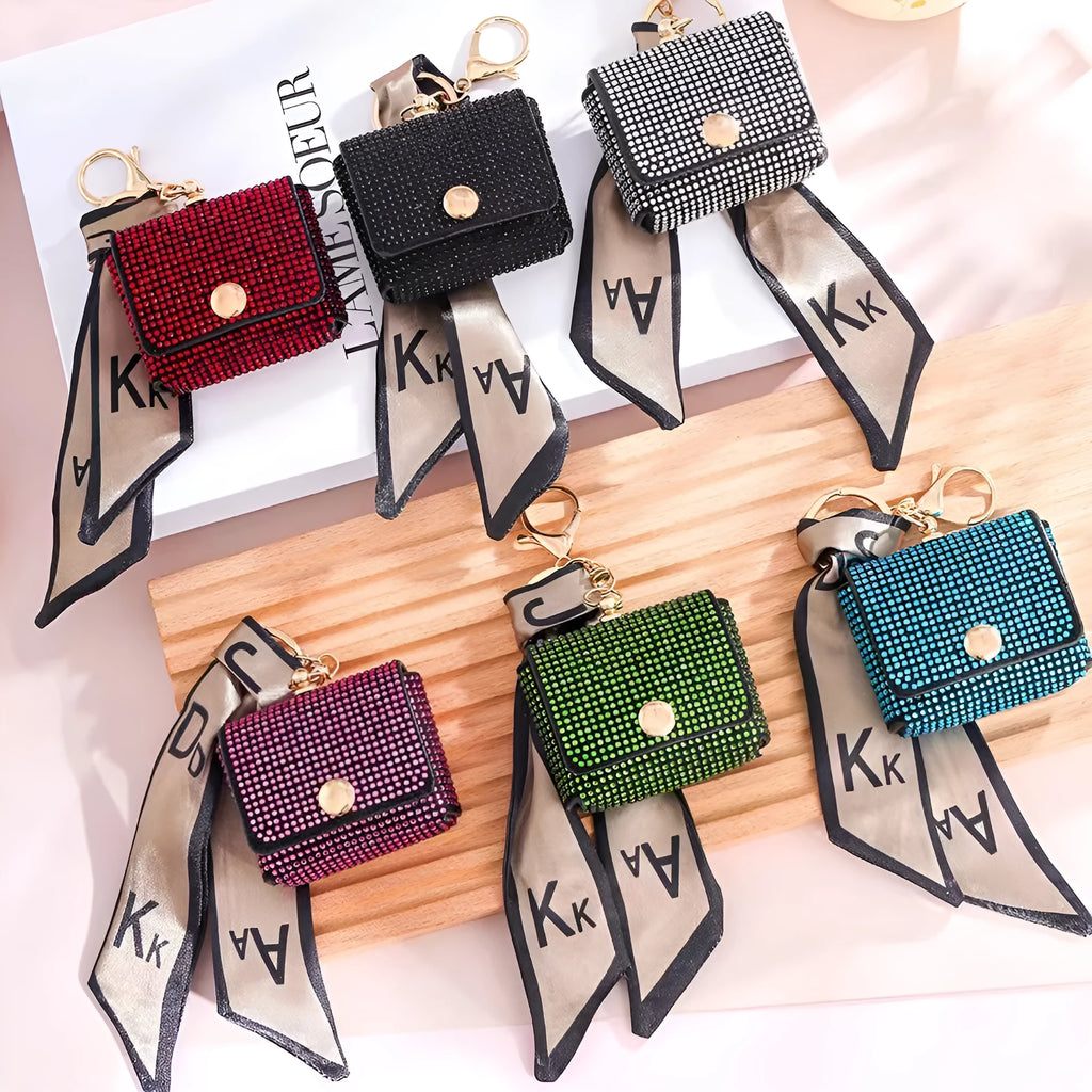 Mini diamond coin purse in ultra light polyester with chain, 7x5cm, black colour