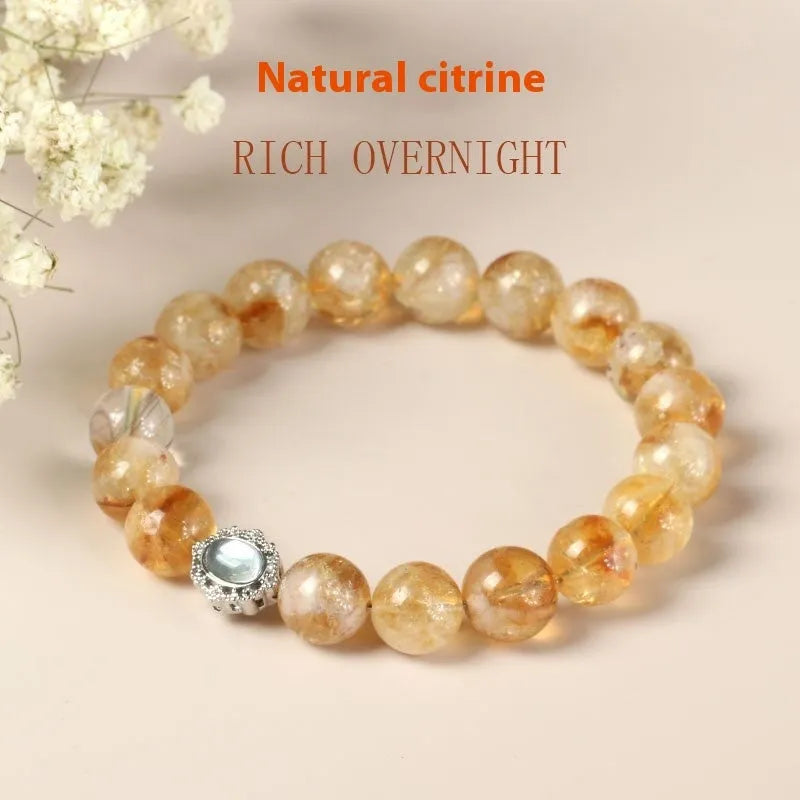 Geometric citrine crystal bracelet with 10mm beads and grinding-treated surfaces
