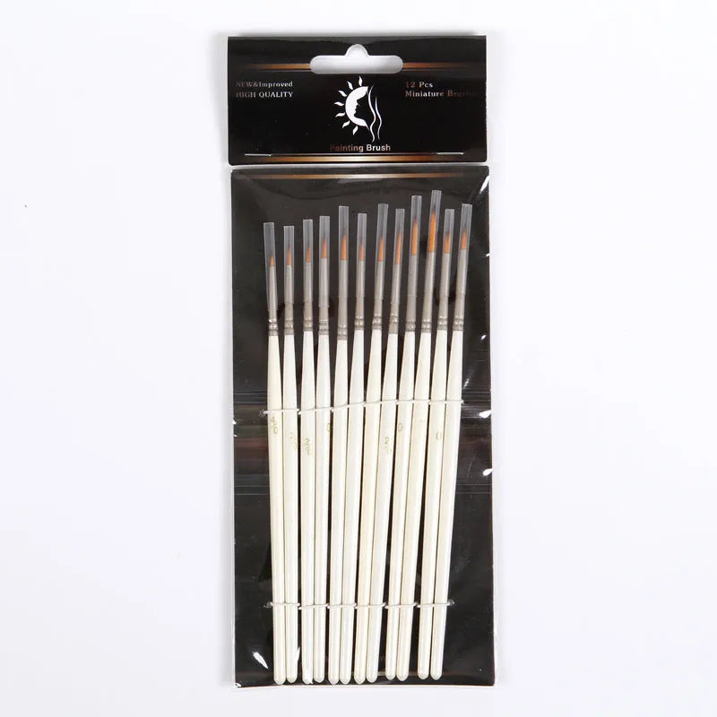 Set of 12 pearl white fluorescent marker pens with a solid wood pen holder for artists.
