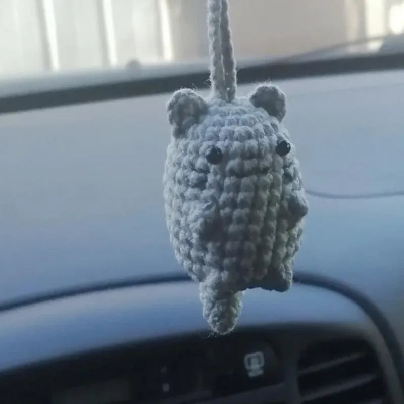 Plush hand-woven polyester automobile hanging ornament with cartoon style design on car dashboard