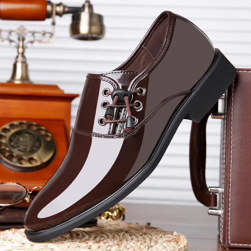 Men's black and brown business formal shoes with artificial PU upper and rubber sole