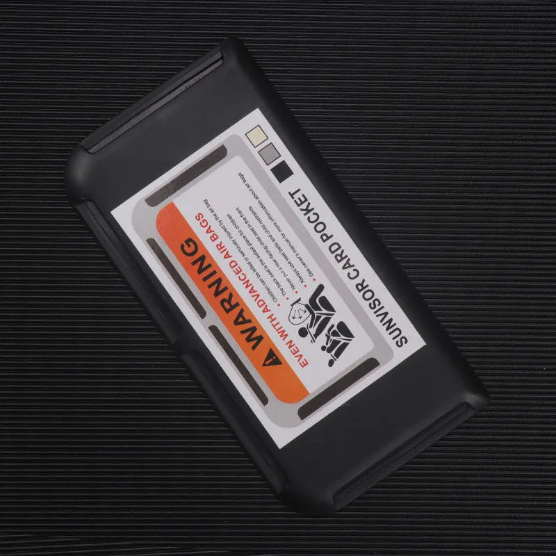 Black car sun visor card holder with four slots for driving licence and parking permits