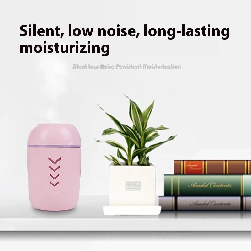 Round white portable air purifier with USB cable on a car dashboard