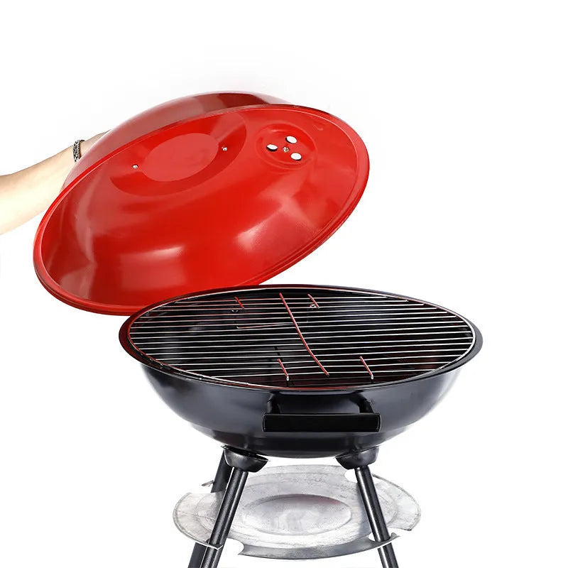 Portable iron barbecue grill oven with 14-inch cooking area for 3-5 people