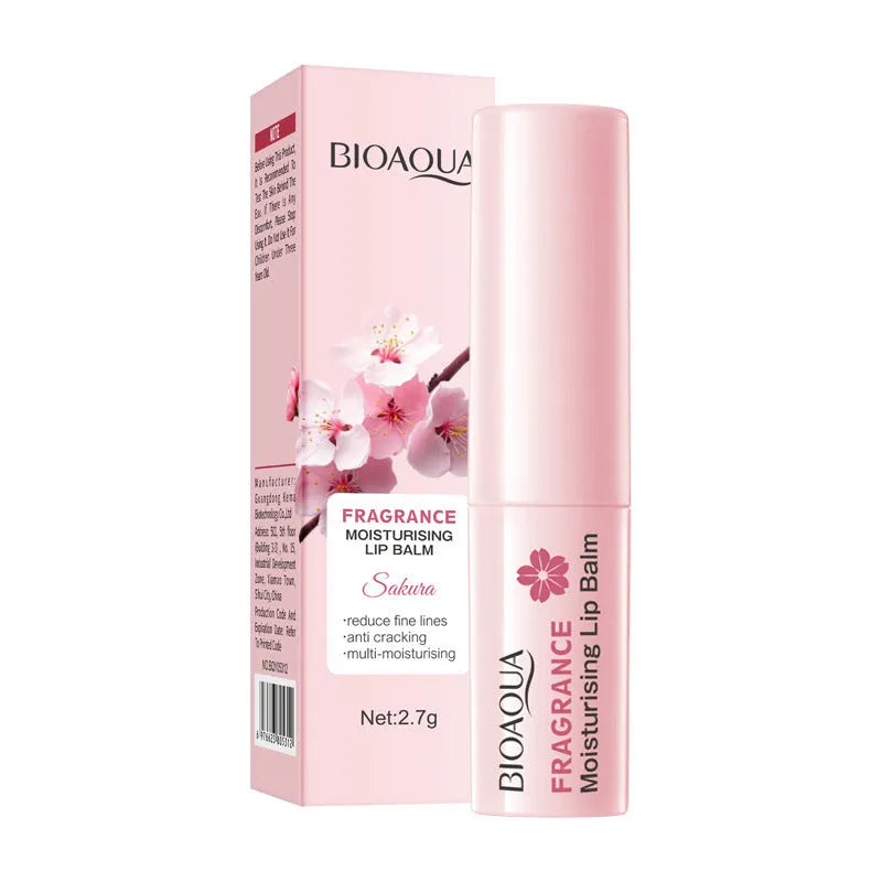 Anti-chapped moisturising lipstick stick in packaging, shown with variants like avocado and cherry blossom.