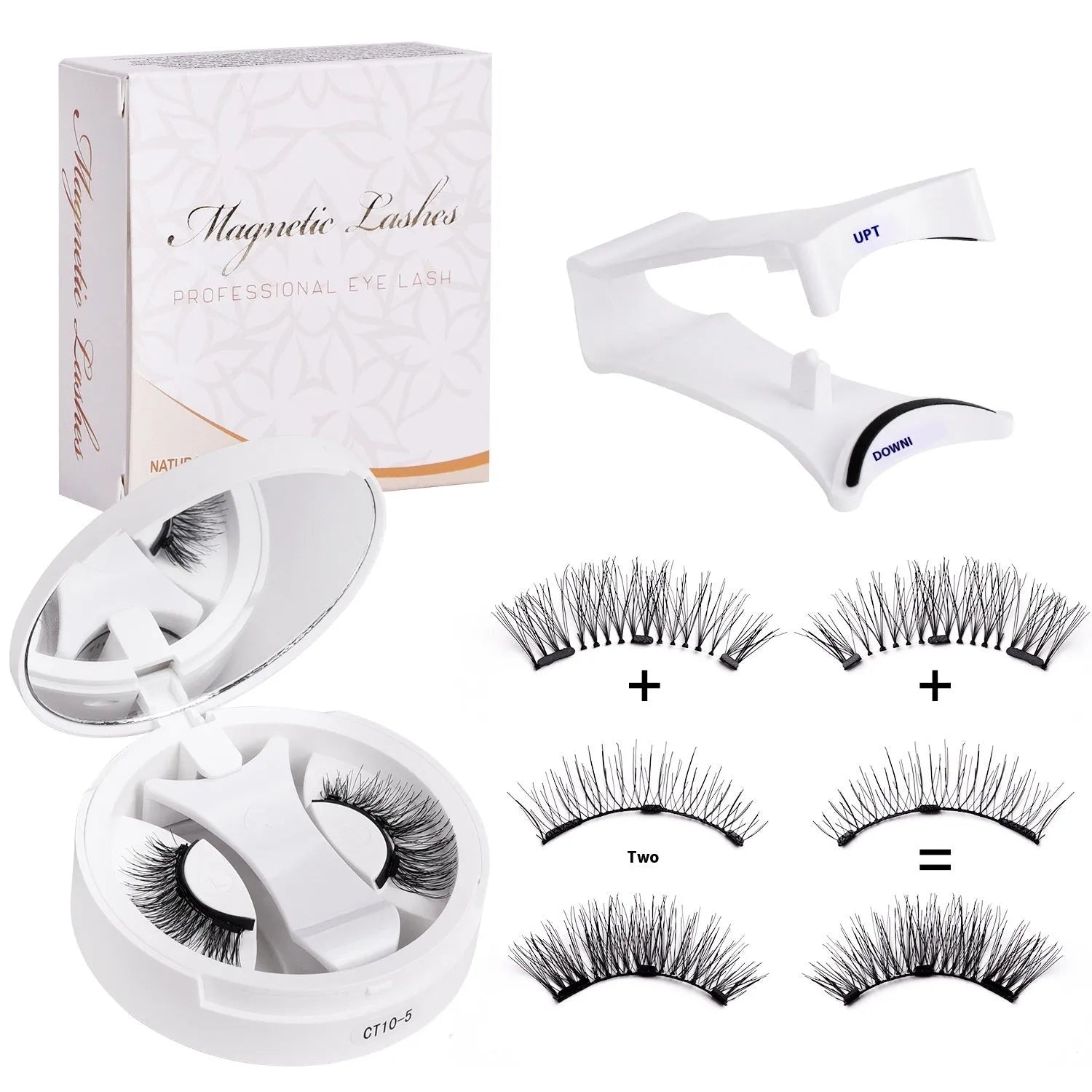 Magnetic false eyelashes inside a portable integrated soap holder case.
