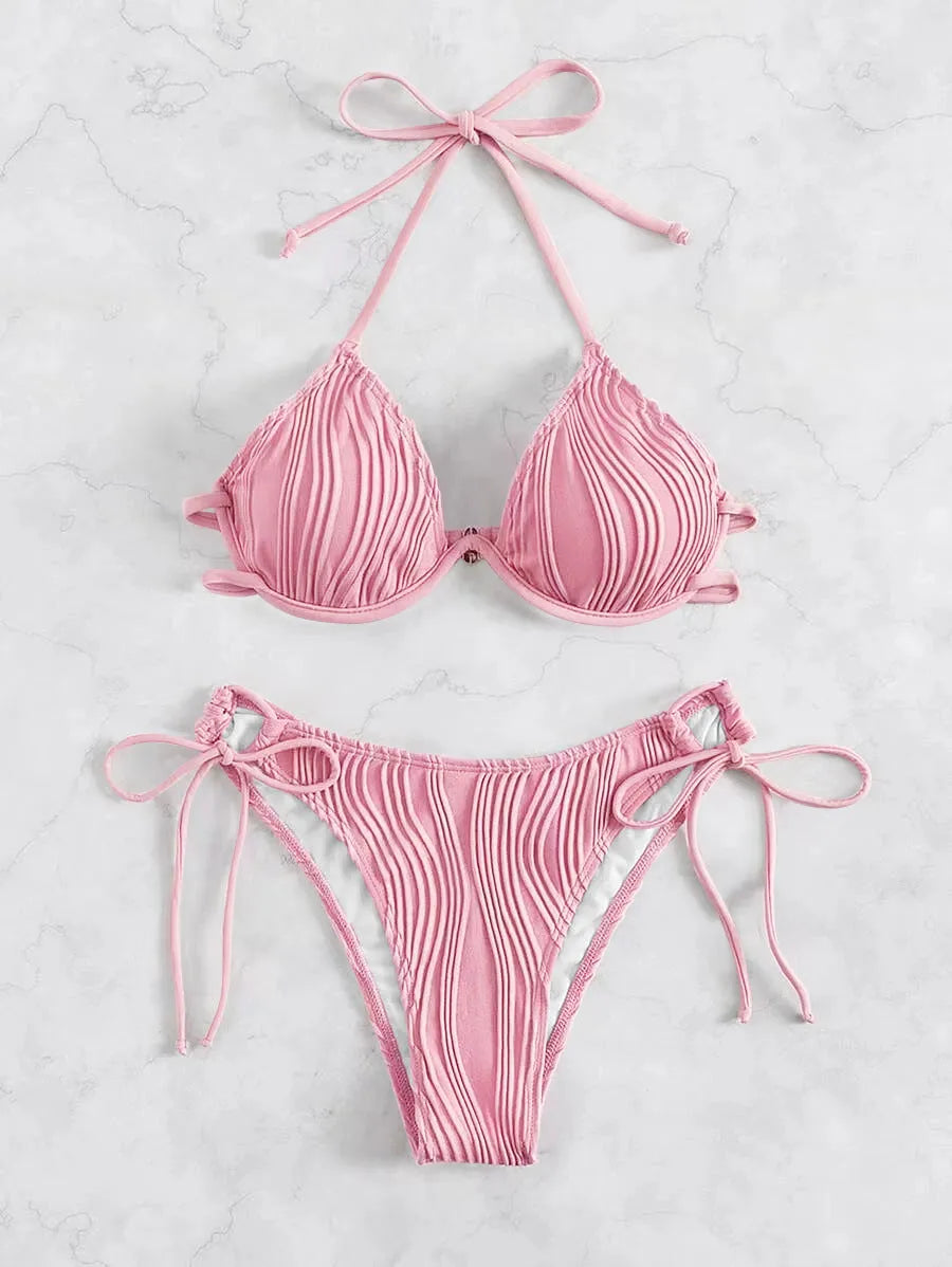 Women's steel bracket underwire bikini swimsuit in polyester fabric available in multiple colours