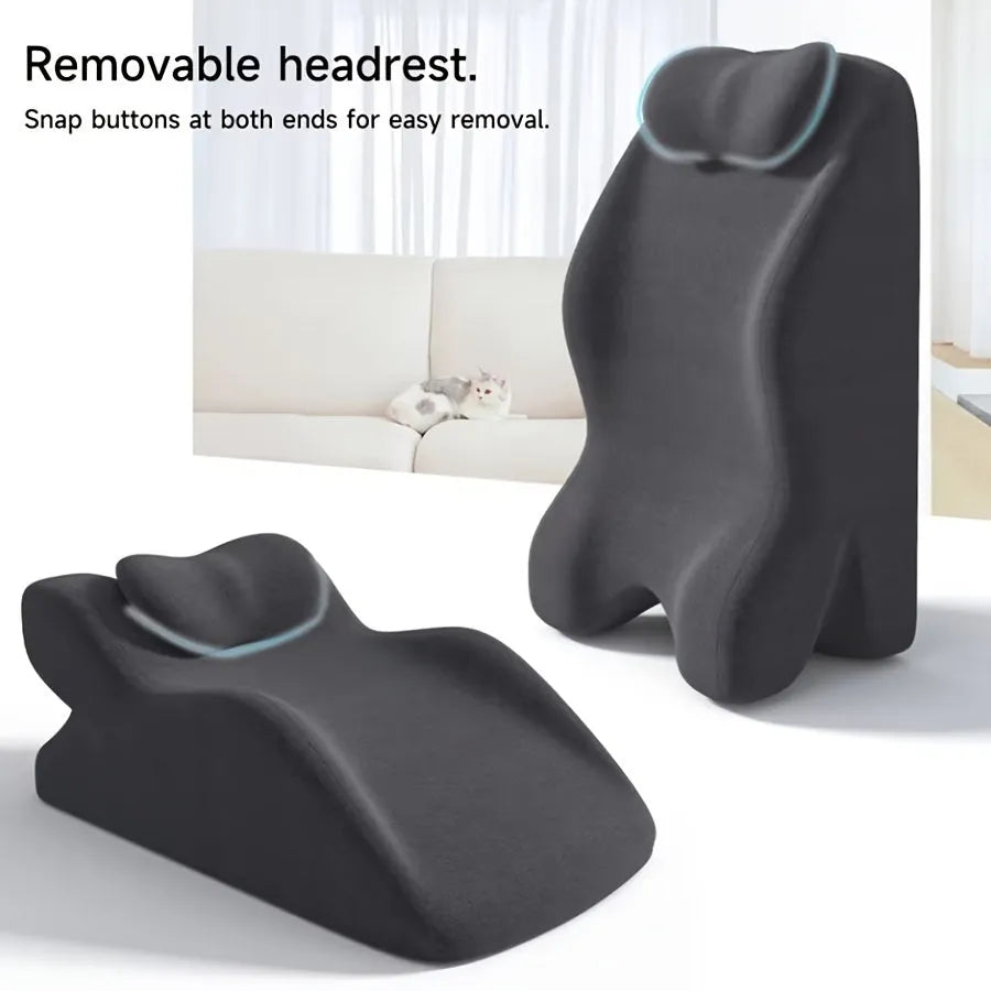 A stomach sleeper pillow designed for lying on your front, shown in blue, dark grey, green, and light grey colour options.