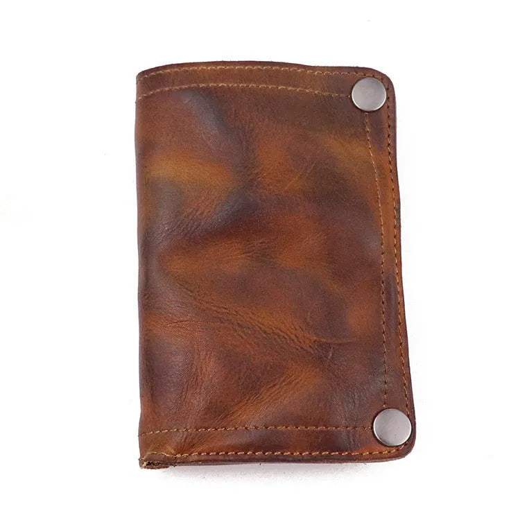 Men's genuine leather retro long wallet with multiple card slots in vertical square shape