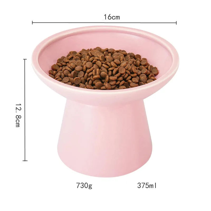 Ceramic elevated cat bowl with wide shallow design in blue, green, pink or white