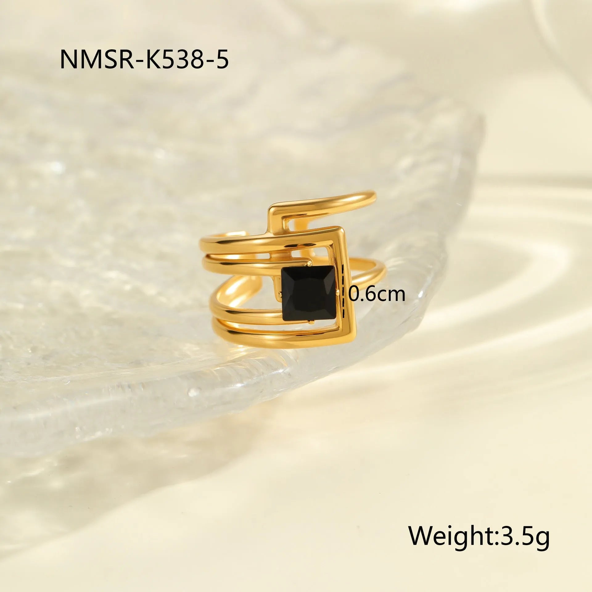 Geometric open-mouth titanium steel ring with zircon detail on adjustable band