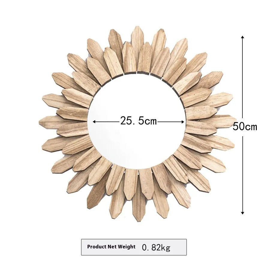 European-style solid wood hanging mirror in baked colour finish on wall