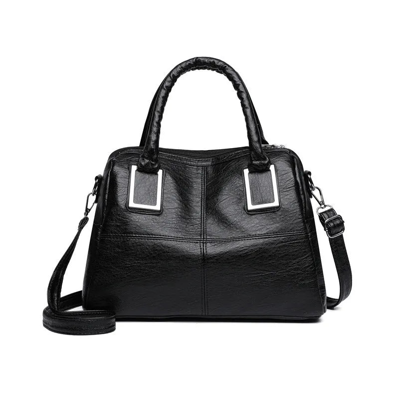 Women's horizontal square shoulder bag in wear-resistant material with interior phone and file compartments