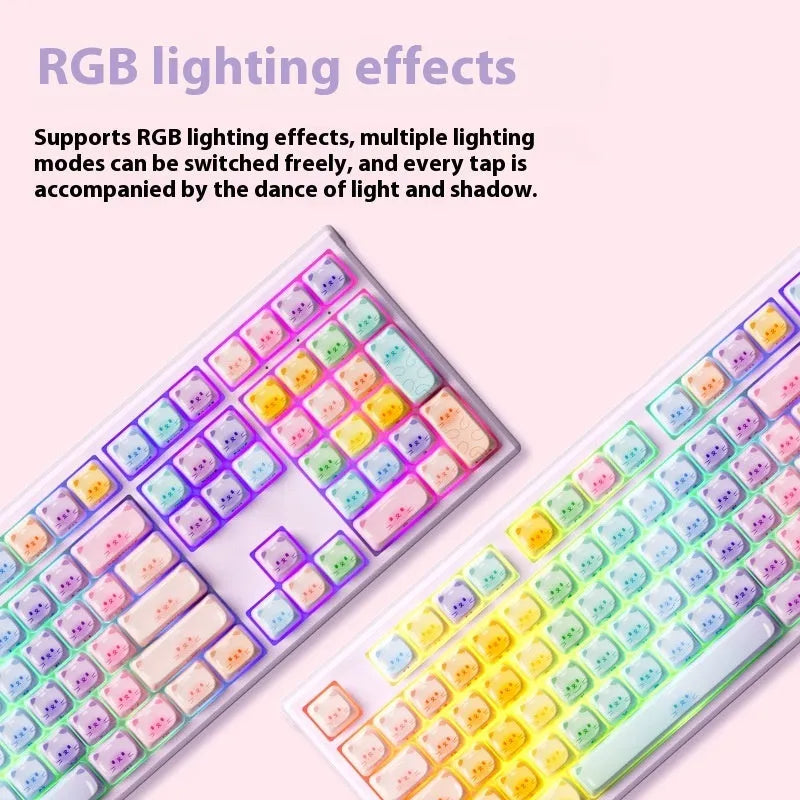 Coloured sugar cat mechanical keyboard with MG108B colour scheme and Bluetooth connectivity