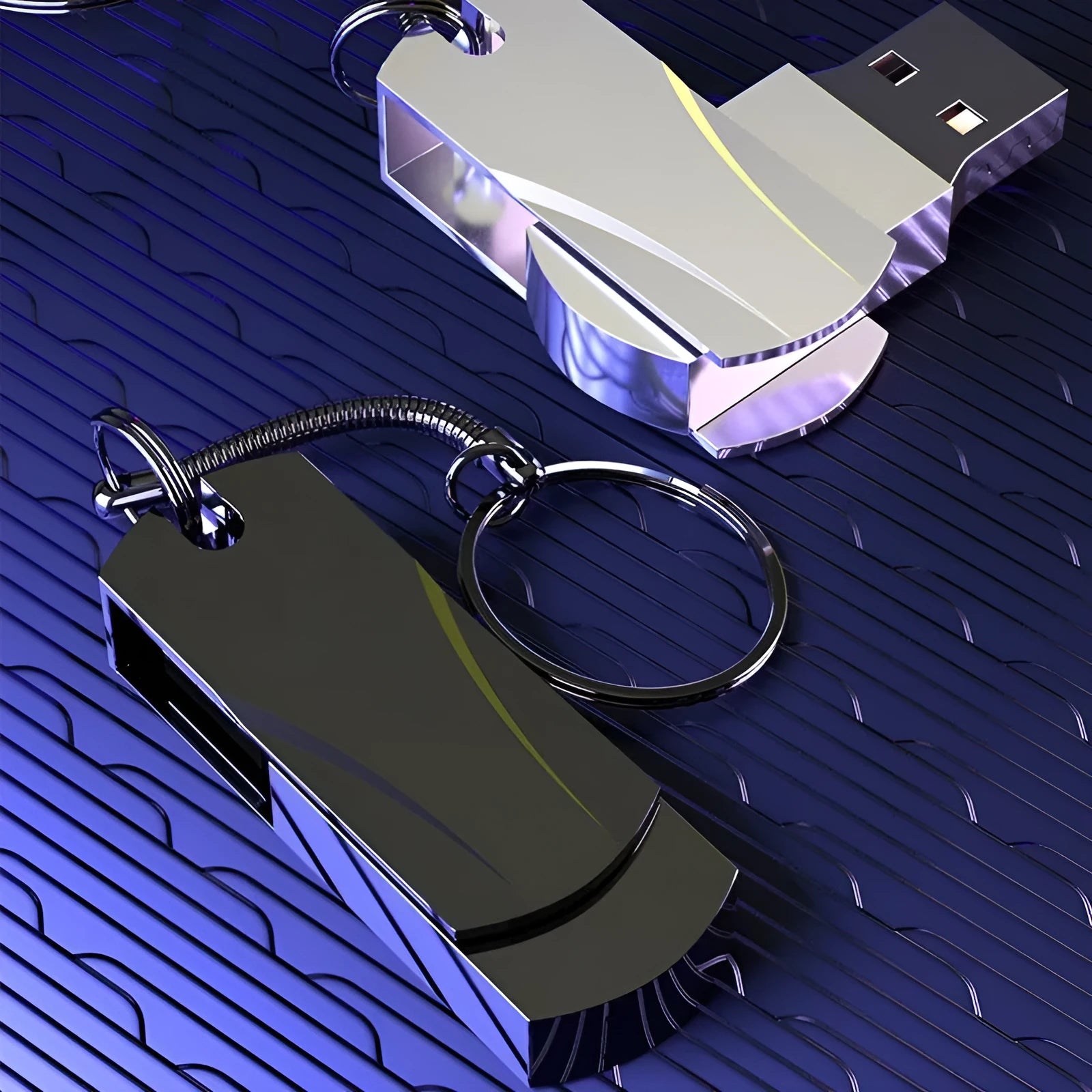 Large capacity USB metal expansion disk flash drive in silver with rotating connector