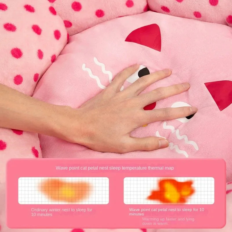 Pink fabric circular cat princess bed shown in two sizes: 45cm and 65cm diameter.
