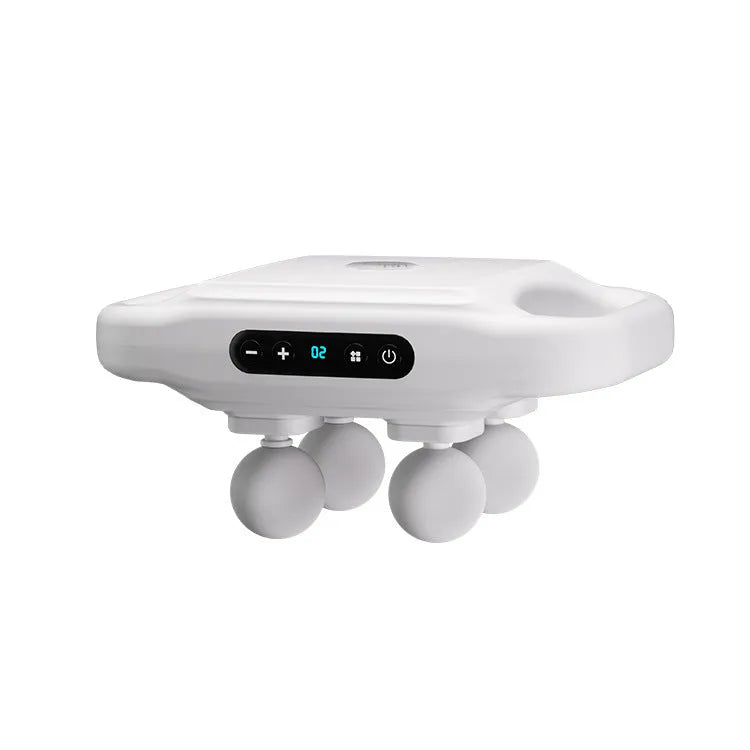Rechargeable four-head massager in black with multi-gear adjustment and Type-C charging port