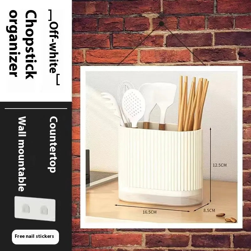 Wall-mounted plastic chopsticks holder with cross-bar drainage design in modern simplicity style