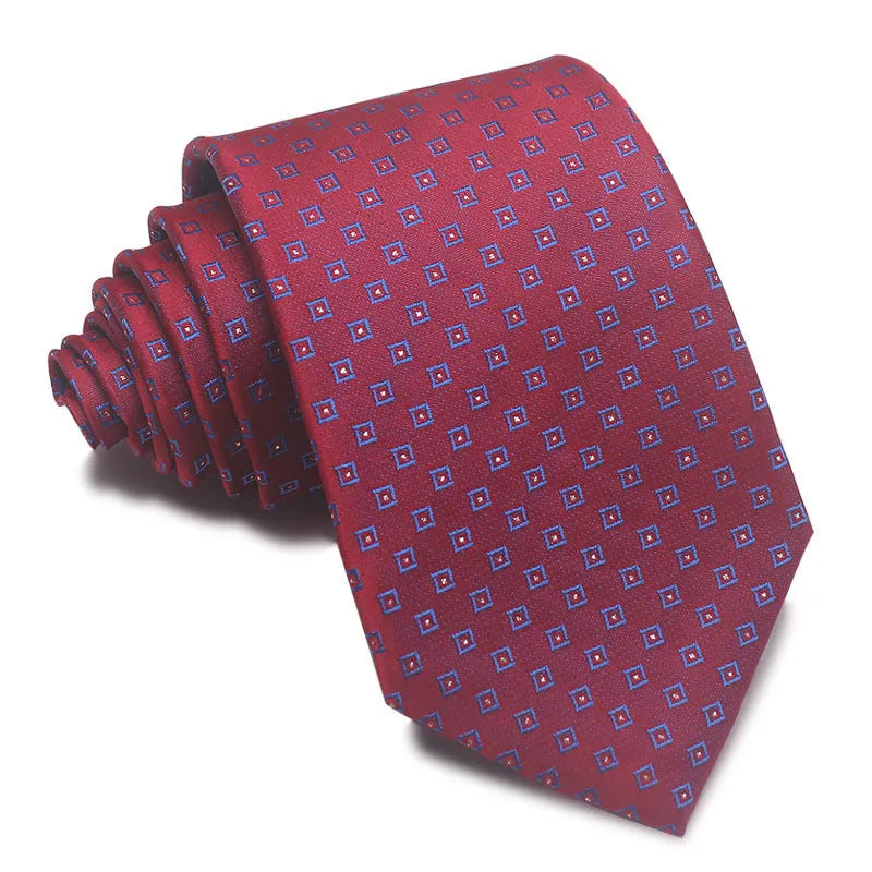 8cm wide red black and blue striped polyester jacquard business tie for men