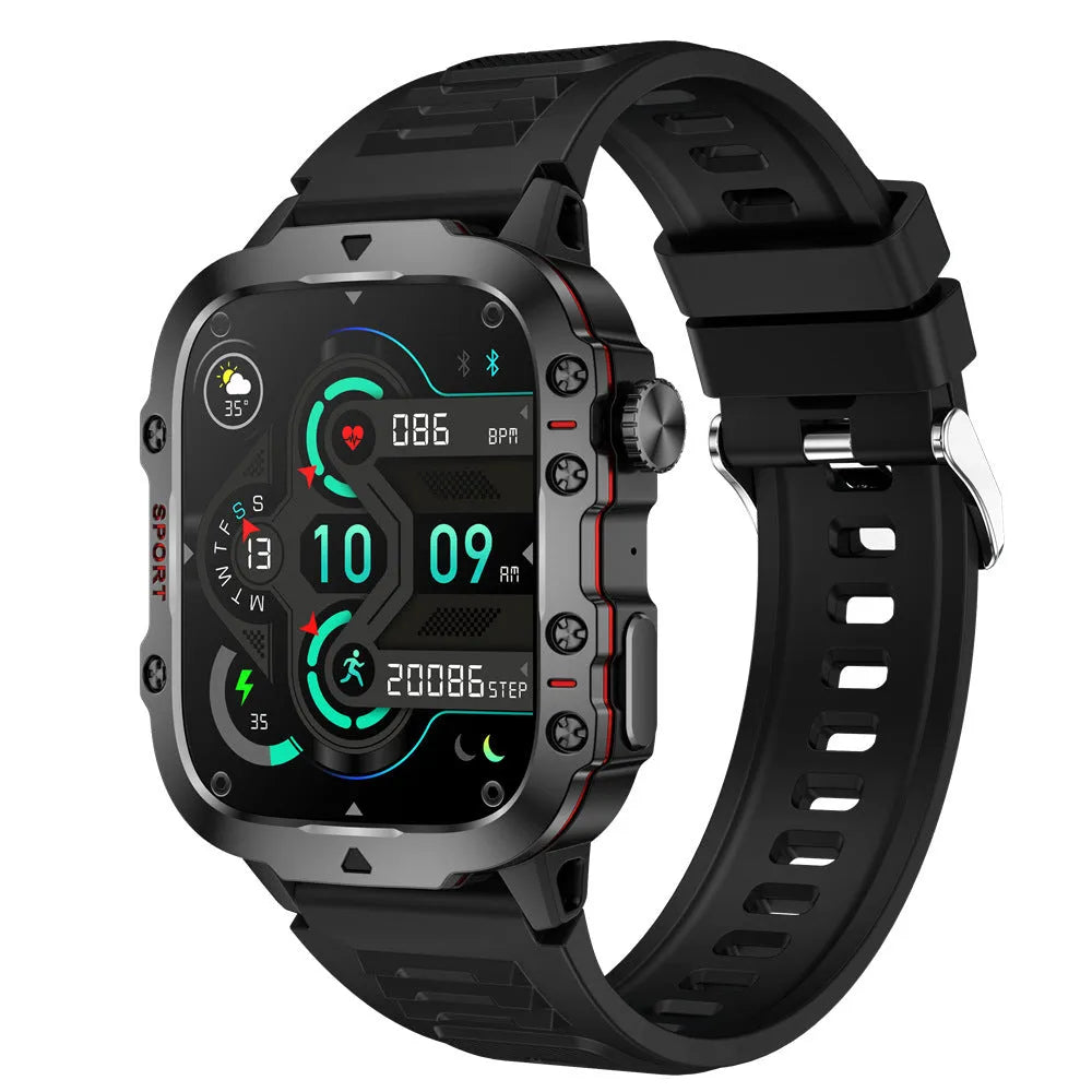 QX11 Smart Bluetooth Watch in black with TFT touch screen showing heart rate data.