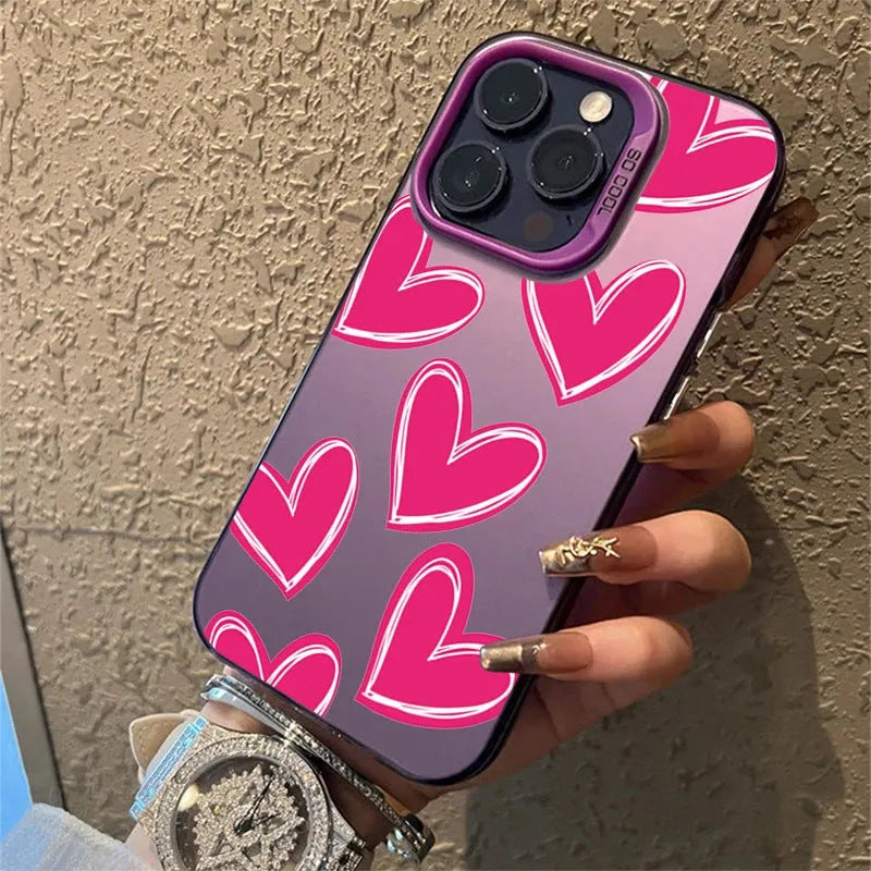 PC laser heart mobile phone shell for Apple iPhone, gray variant, all-inclusive protective case with cartoon elements
