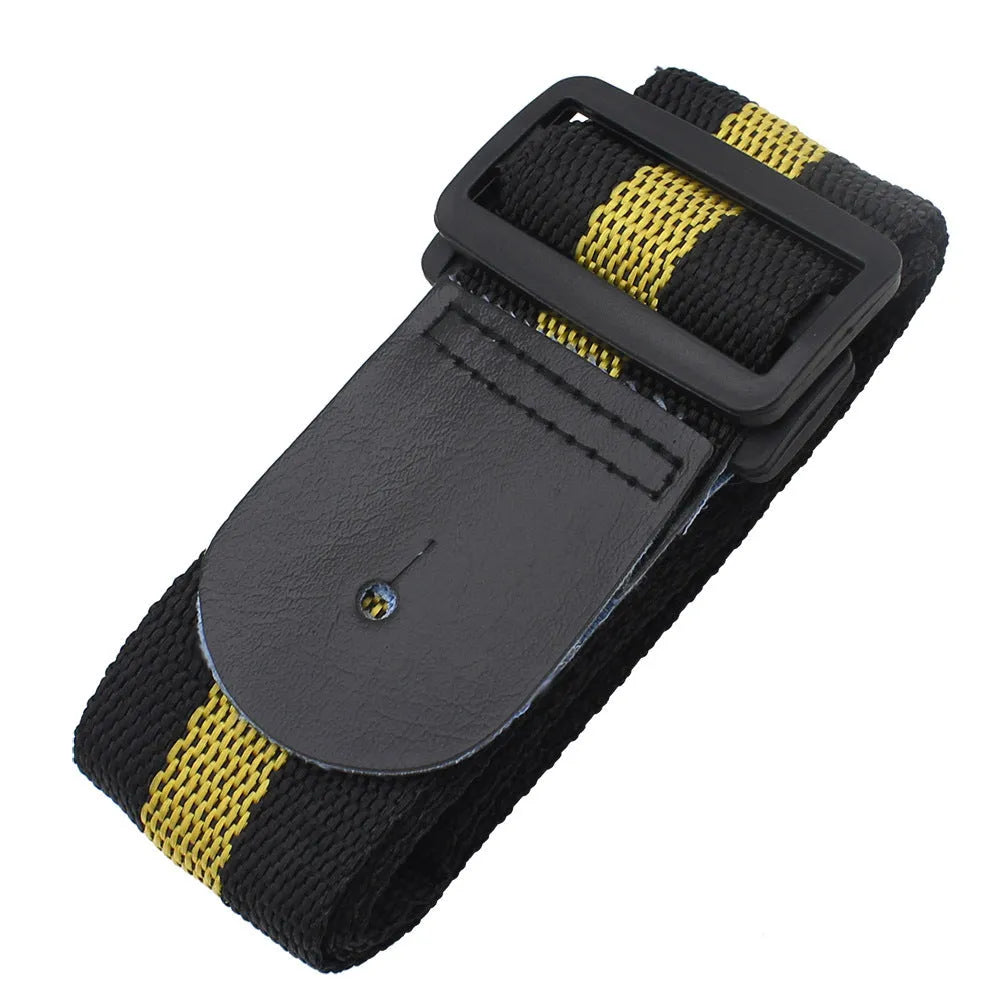 Folk stripe patterned woven instrument strap for electric guitar, bass, or ukulele.