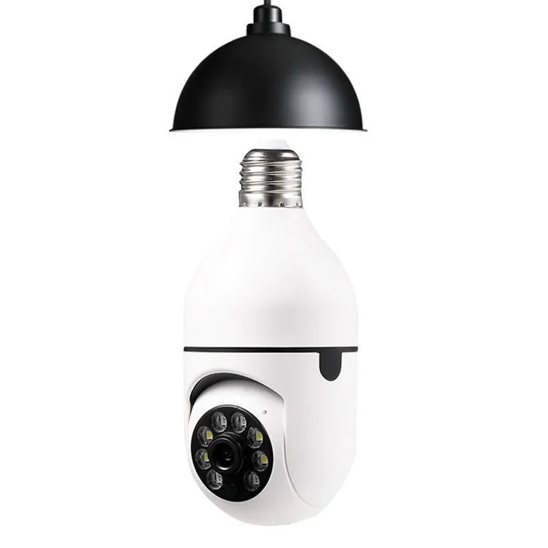 1080p WiFi bulb camera with E27 base, PTZ, night vision, and two-way audio for indoor home security