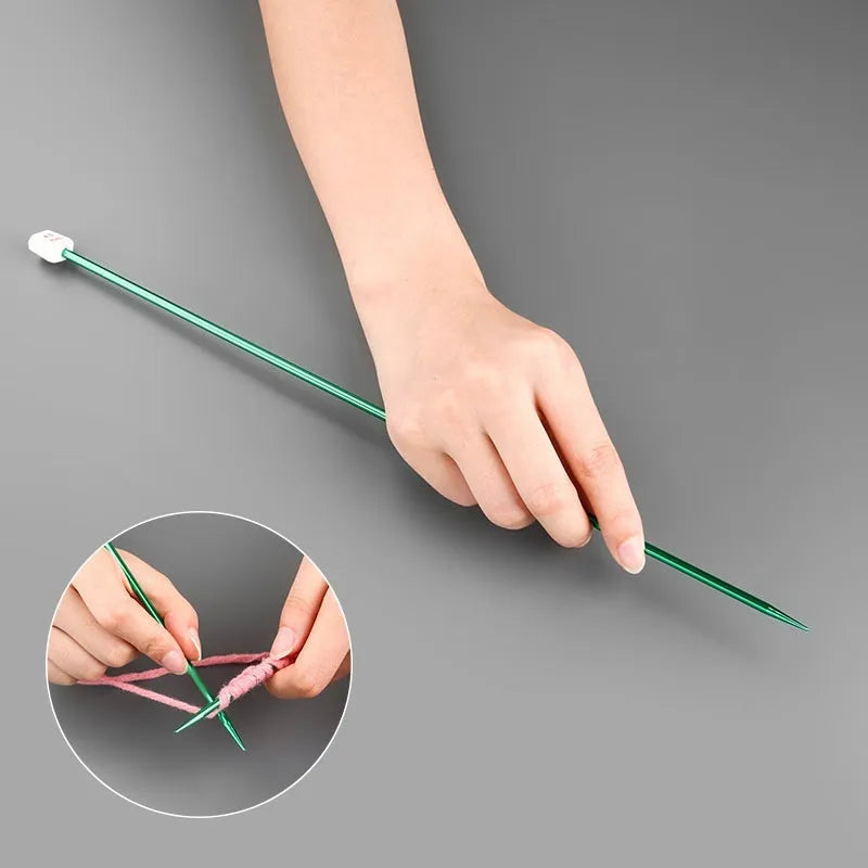 Lengthened crochet hook set with protective caps showing 14 different sizes from 2.0mm to 10.0mm
