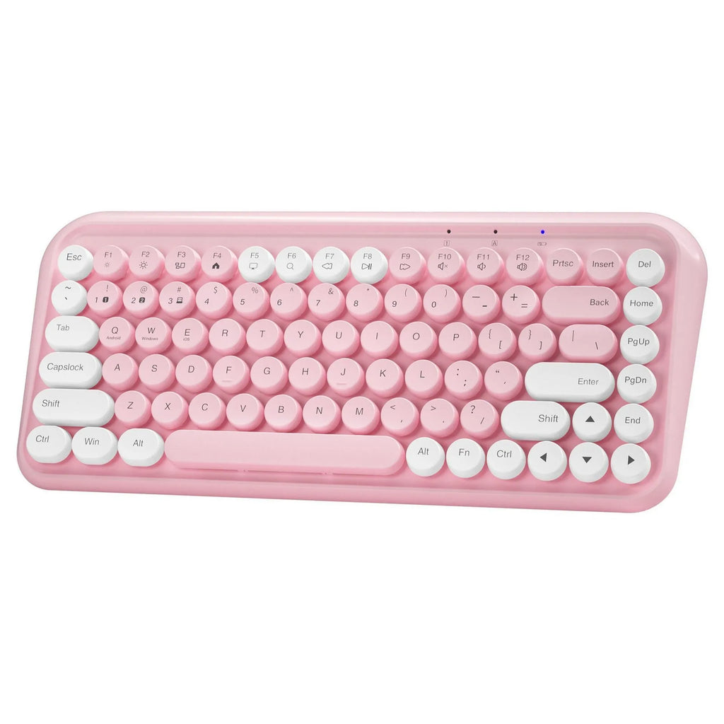 Pink wireless Bluetooth keyboard with 84 keys and compact portable design