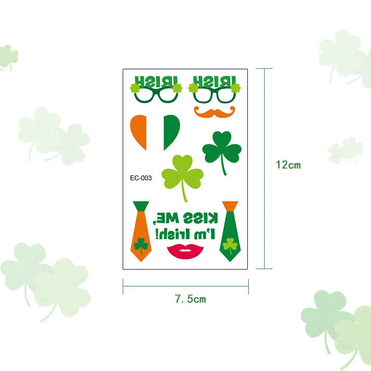 St. Patrick's Day clover tattoo sticker paper measuring 120×75mm with water transfer printing