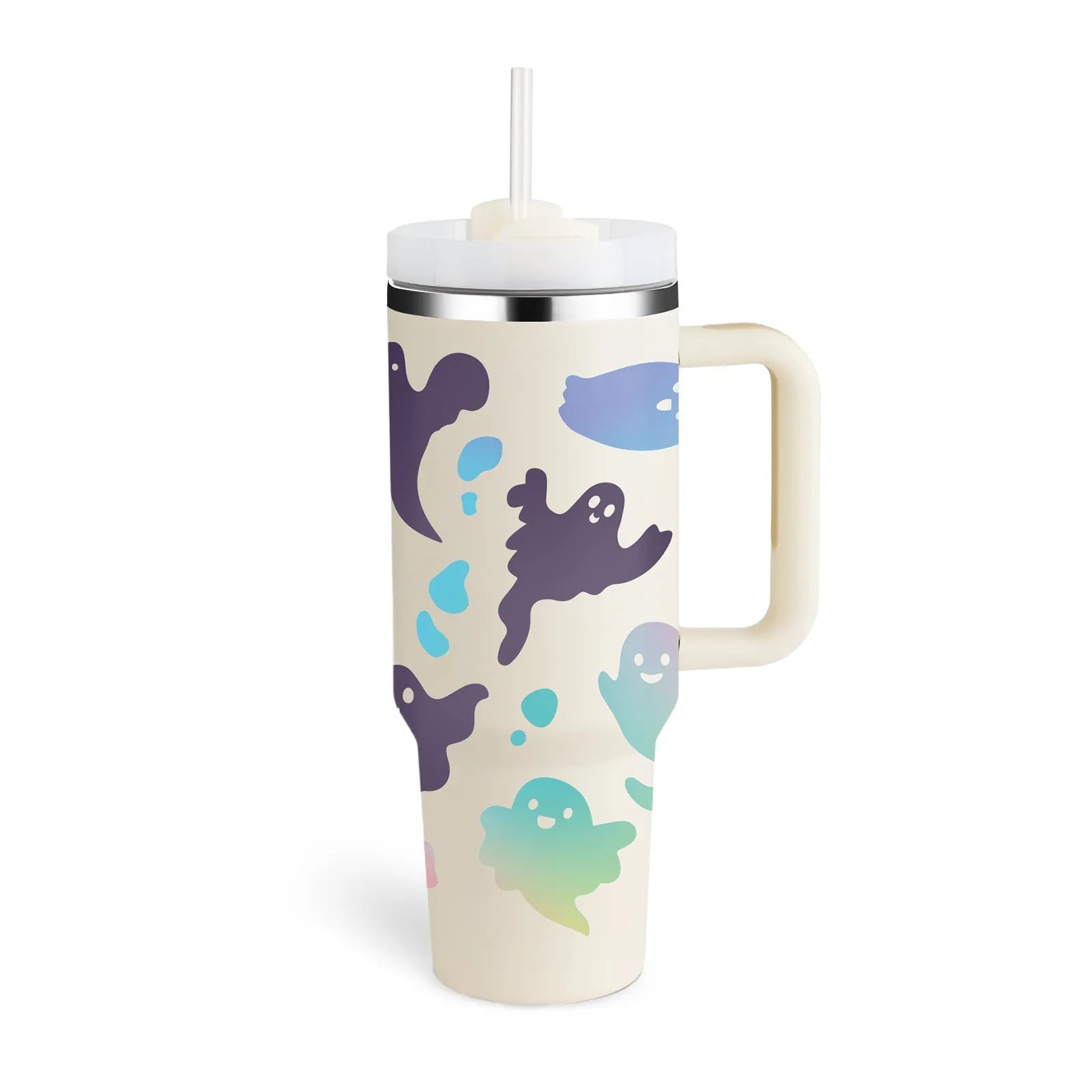 40 oz stainless steel insulated tumbler with handle and straw in multiple colours