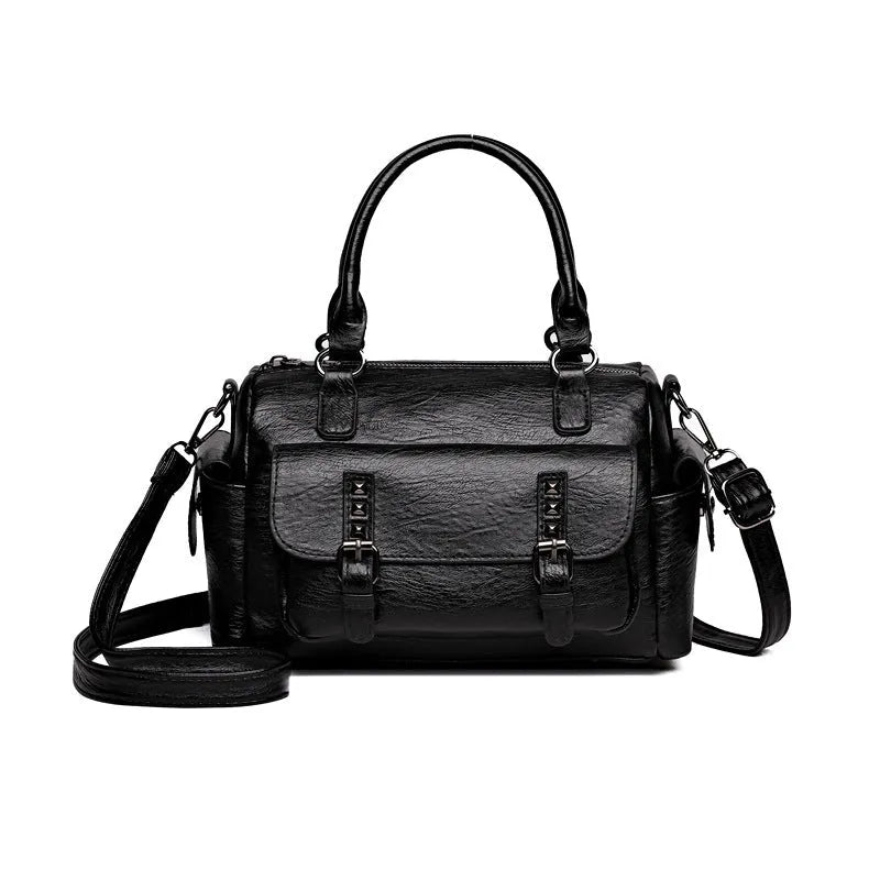 Vintage messenger bag in horizontal square shape with contrast stitching, available in multiple colours