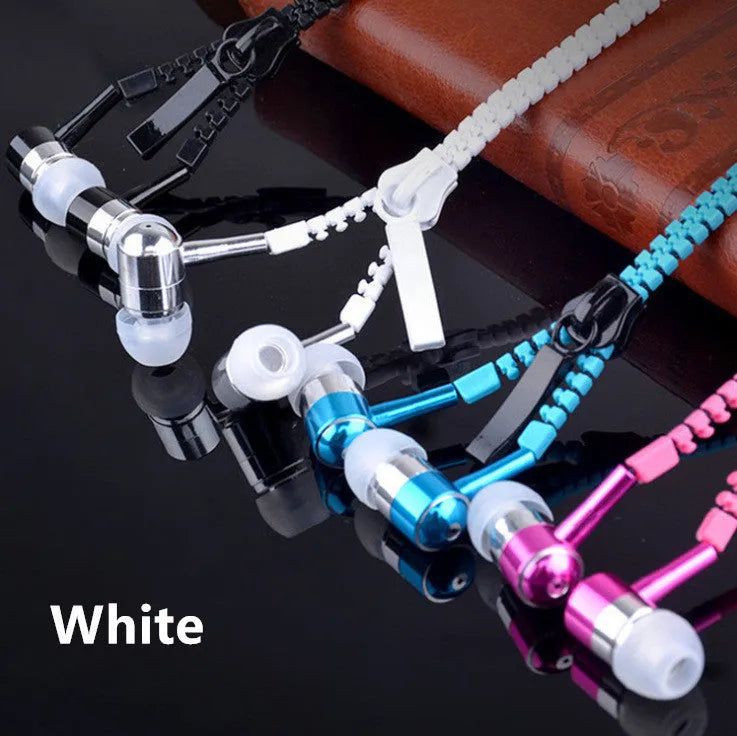 Blue wired earphones with glowing zipper cord, alloy metallic housing, and gold-plated 3.5mm plug