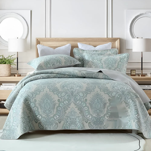 Pure cotton bedspread three-piece set with geometric printed pattern for 1.8 metre beds