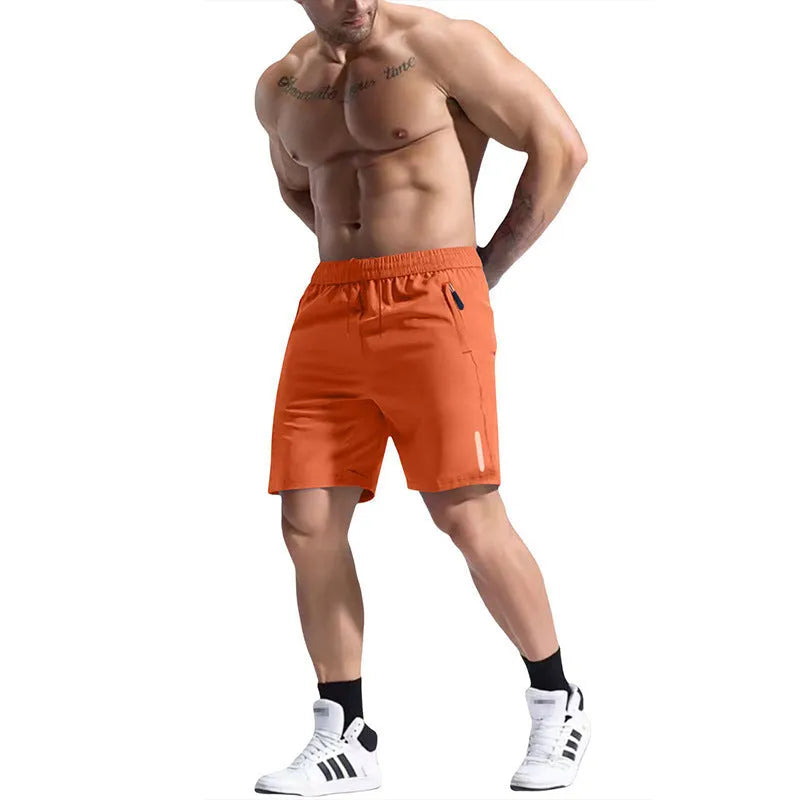 Men's elastic waist shorts in army green made from bamboo and polyester blend fabric for sports.