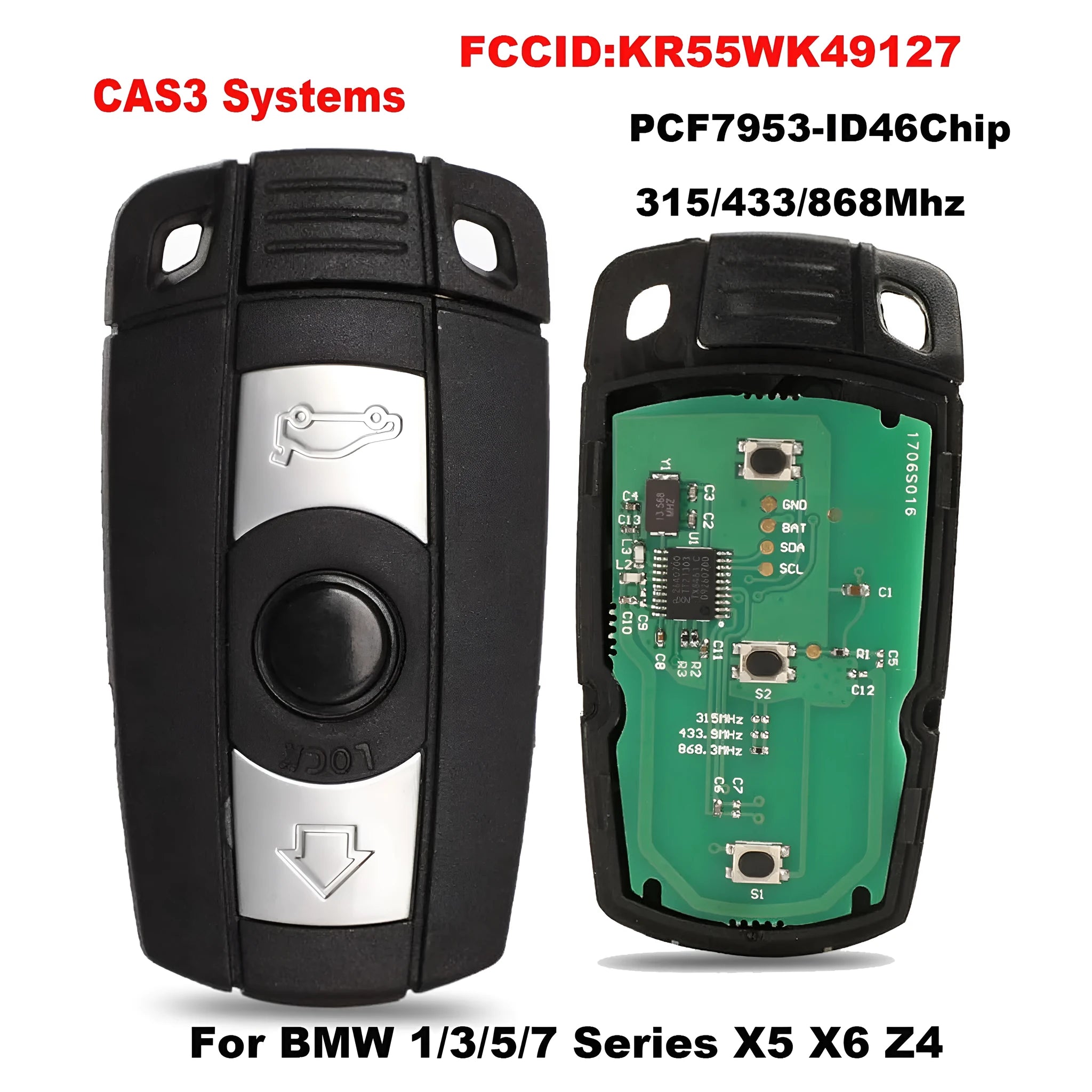 CAS3 semi-intelligent remote control car key for BMW HU92 with metal copper and plastic body