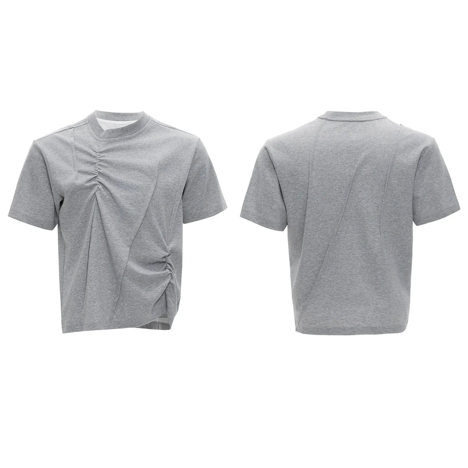 Man wearing a black cotton t-shirt with textured 3D pleating and a round neck